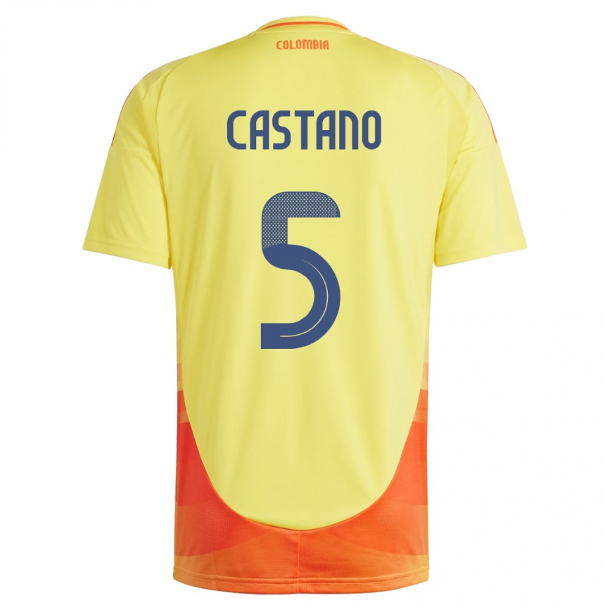 Kids Football Colombia Kevin Castaño #5 Yellow Home Jersey 24-26 T-Shirt Nz