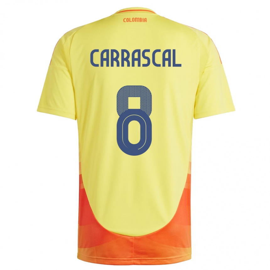 Kids Football Colombia Jorge Carrascal #8 Yellow Home Jersey 24-26 T-Shirt Nz