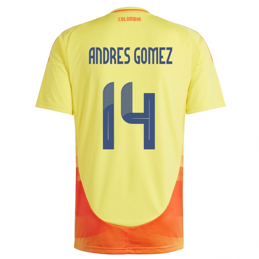 Kids Football Colombia Carlos Andrés Gómez #14 Yellow Home Jersey 24-26 T-Shirt Nz