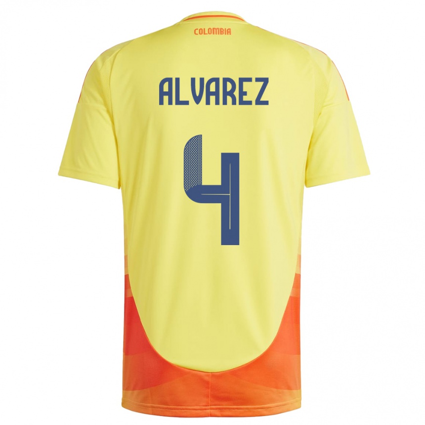 Kids Football Colombia Fernando Álvarez #4 Yellow Home Jersey 24-26 T-Shirt Nz