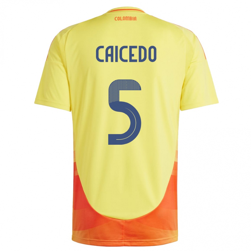 Kids Football Colombia Kelly Caicedo #5 Yellow Home Jersey 24-26 T-Shirt Nz