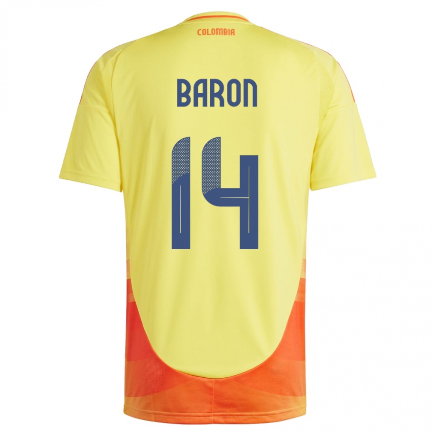 Kids Football Colombia Ángela Barón #14 Yellow Home Jersey 24-26 T-Shirt Nz