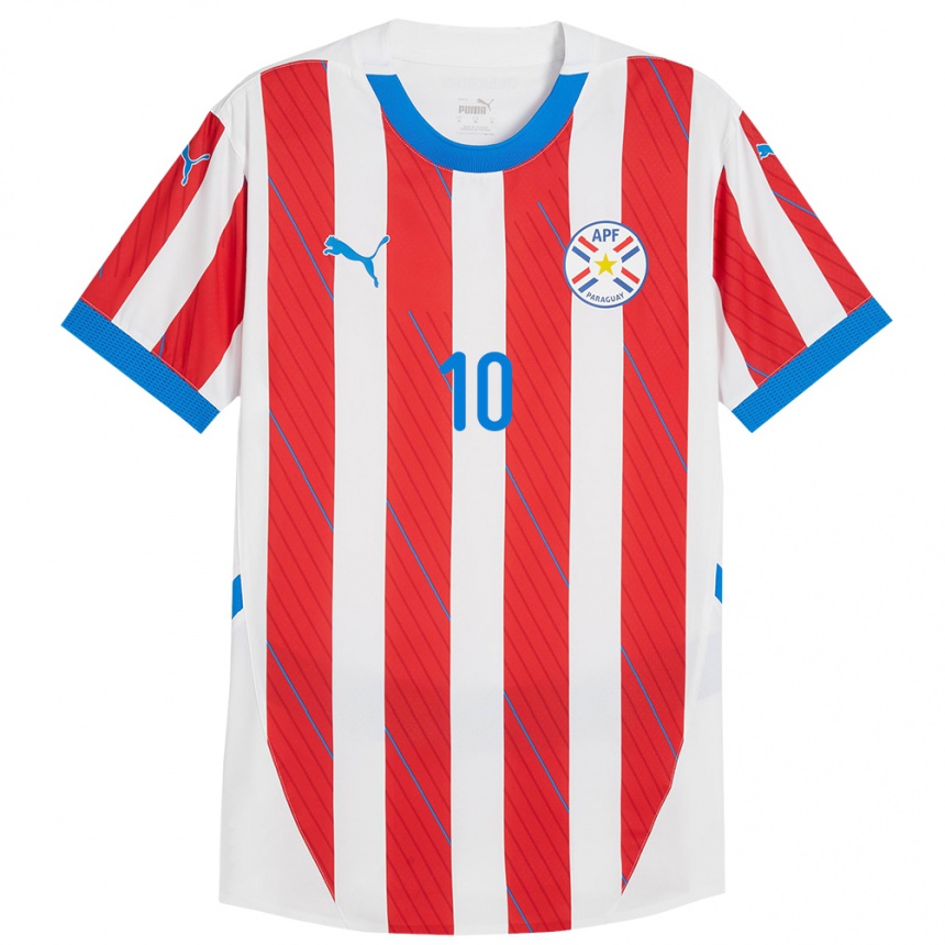 Kids Football Paraguay Jessica Martínez #10 White Red Home Jersey 24-26 T-Shirt Nz