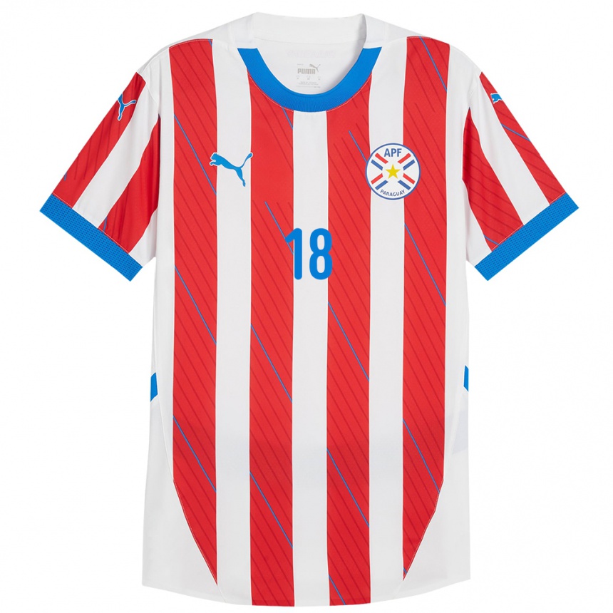 Kids Football Paraguay Daniel Rivas #18 White Red Home Jersey 24-26 T-Shirt Nz