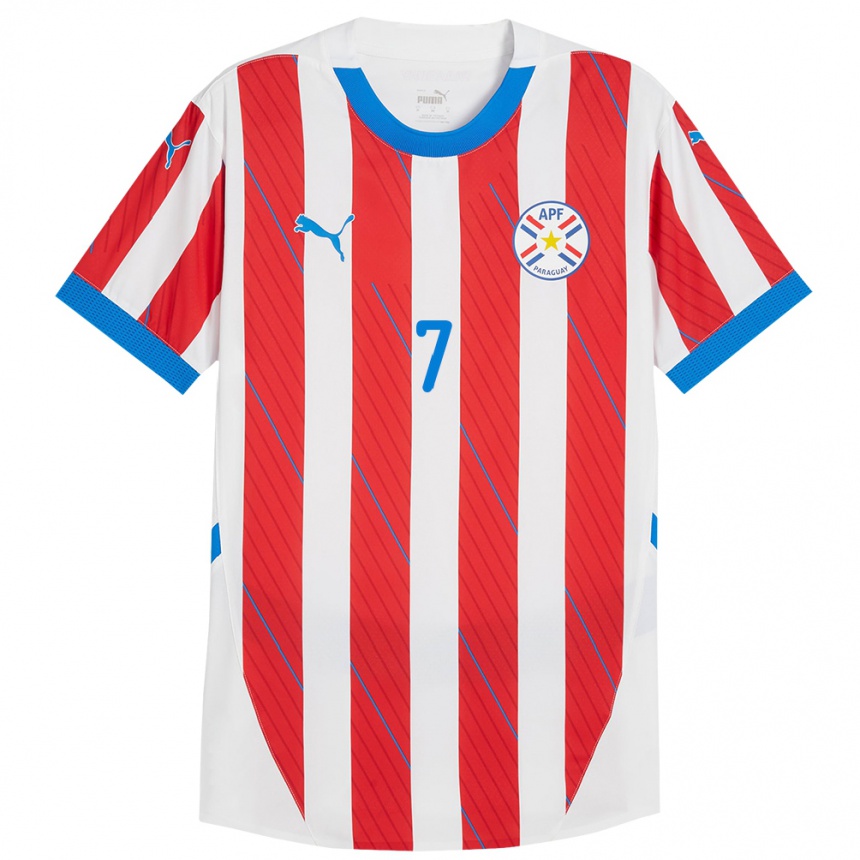 Kids Football Paraguay Diego González #7 White Red Home Jersey 24-26 T-Shirt Nz