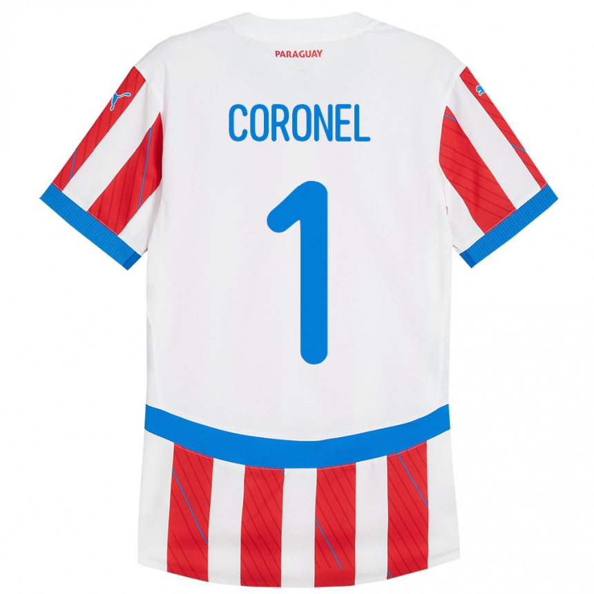 Kids Football Paraguay Carlos Coronel #1 White Red Home Jersey 24-26 T-Shirt Nz