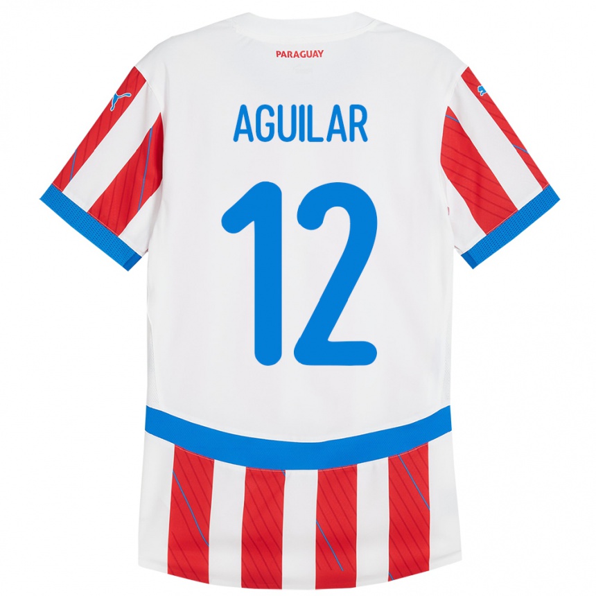 Kids Football Paraguay Alfredo Aguilar #12 White Red Home Jersey 24-26 T-Shirt Nz