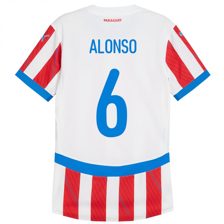 Kids Football Paraguay Júnior Alonso #6 White Red Home Jersey 24-26 T-Shirt Nz