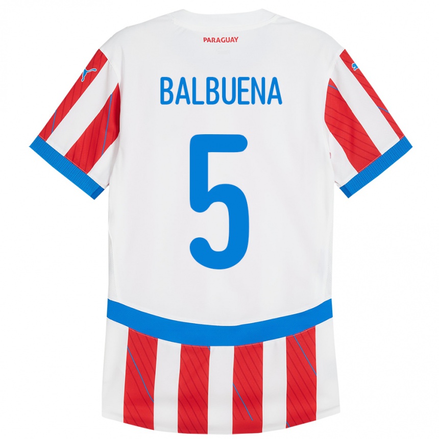 Kids Football Paraguay Fabián Balbuena #5 White Red Home Jersey 24-26 T-Shirt Nz