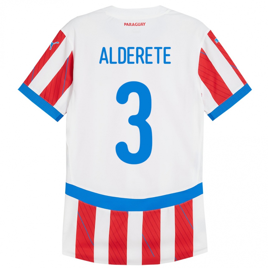 Kids Football Paraguay Omar Alderete #3 White Red Home Jersey 24-26 T-Shirt Nz