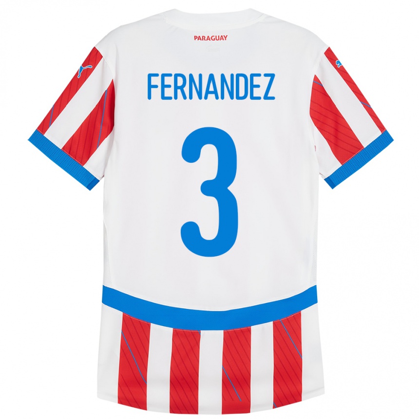 Kids Football Paraguay Roberto Fernández #3 White Red Home Jersey 24-26 T-Shirt Nz