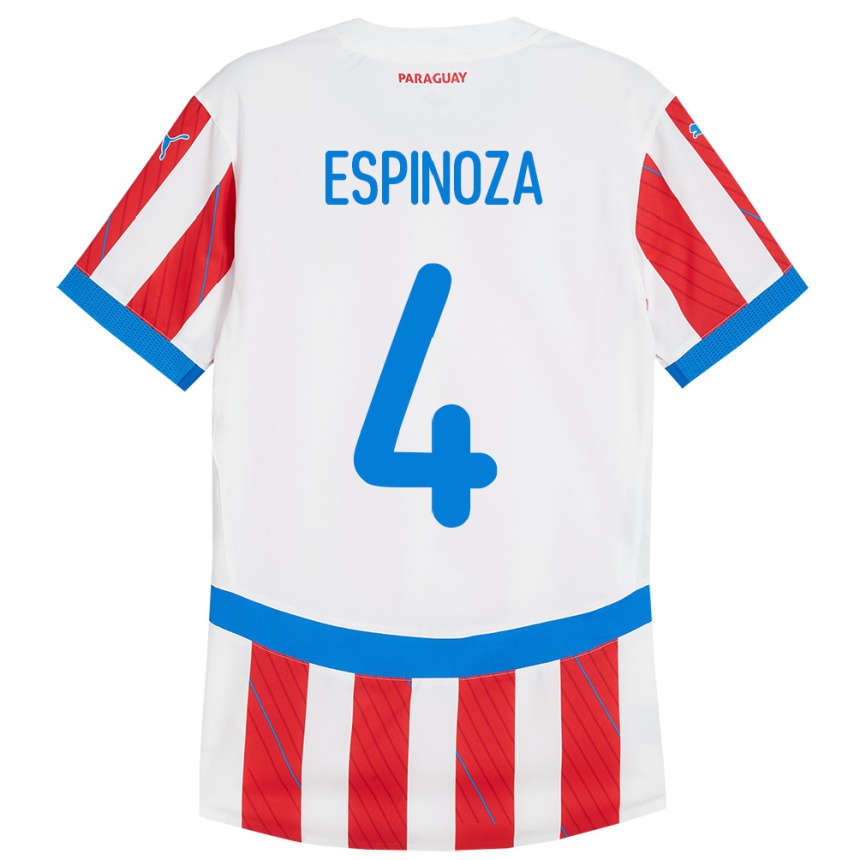 Kids Football Paraguay Matías Espinoza #4 White Red Home Jersey 24-26 T-Shirt Nz