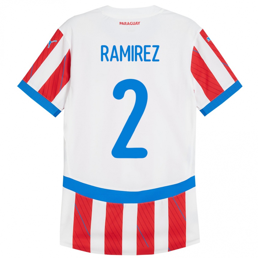 Kids Football Paraguay Iván Ramírez #2 White Red Home Jersey 24-26 T-Shirt Nz