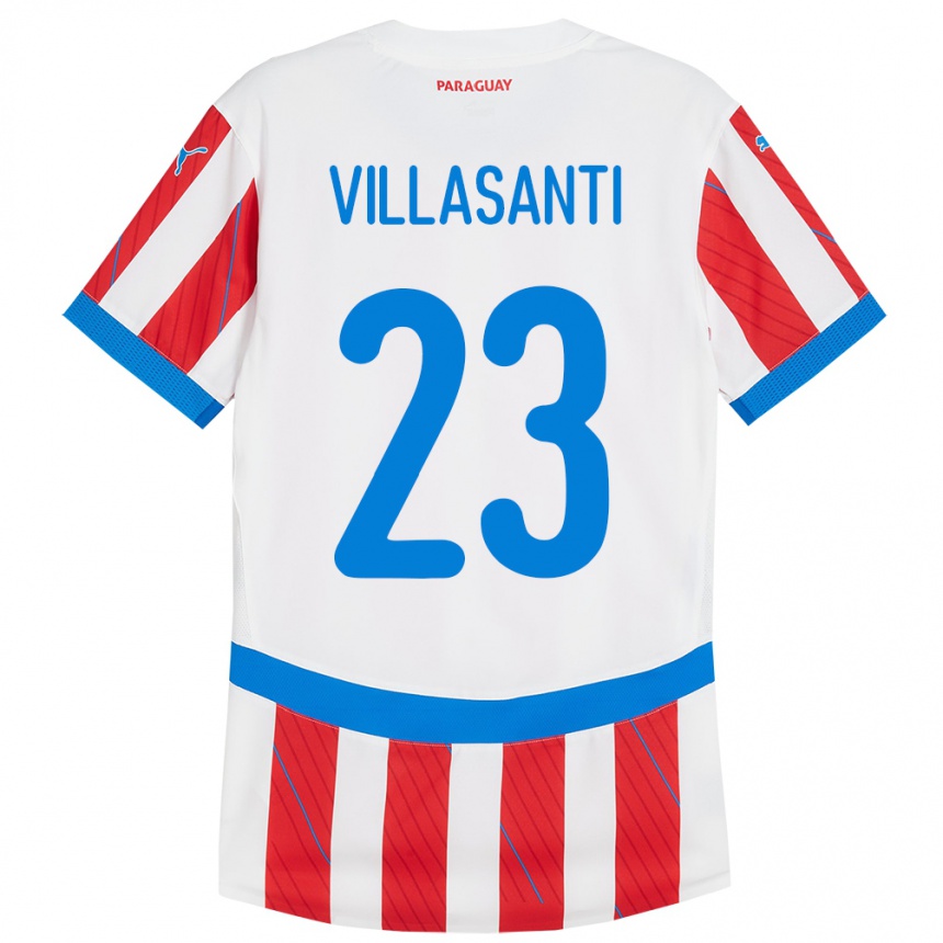 Kids Football Paraguay Mathías Villasanti #23 White Red Home Jersey 24-26 T-Shirt Nz