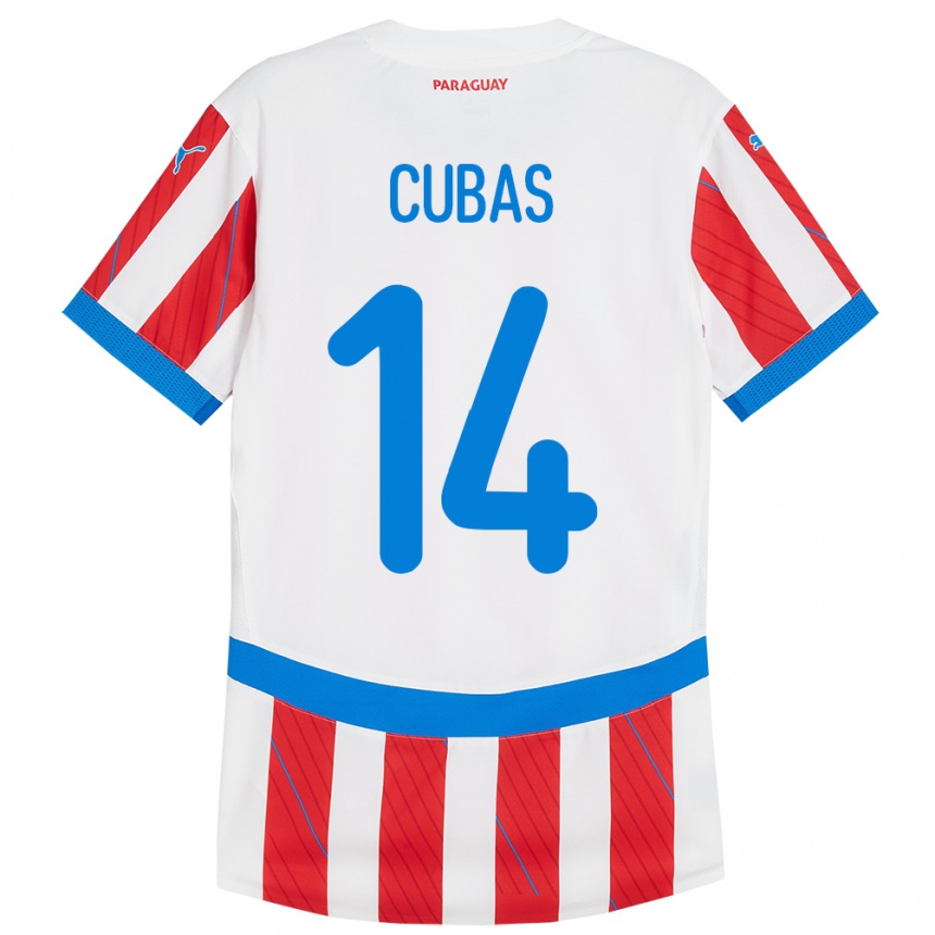 Kids Football Paraguay Andrés Cubas #14 White Red Home Jersey 24-26 T-Shirt Nz