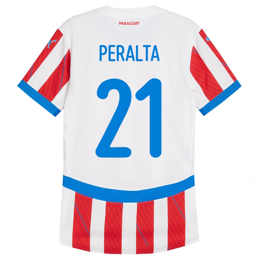 Kids Football Paraguay Fabrizio Peralta #21 White Red Home Jersey 24-26 T-Shirt Nz