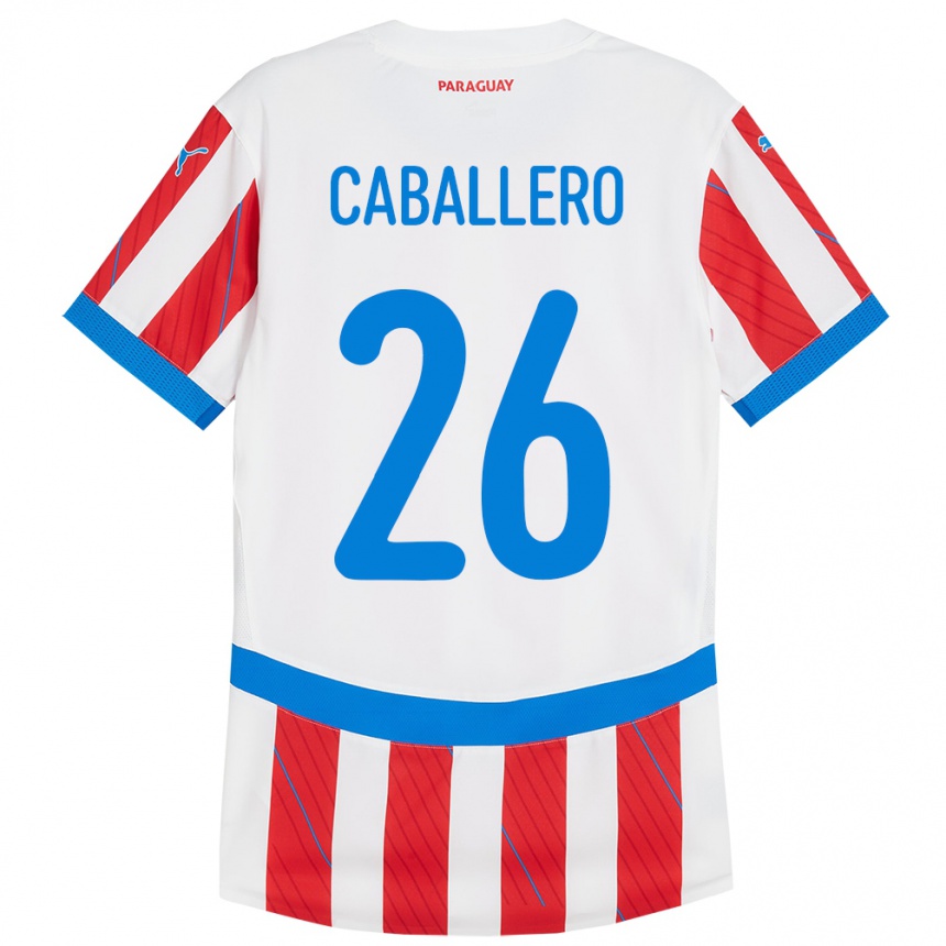 Kids Football Paraguay Hernesto Caballero #26 White Red Home Jersey 24-26 T-Shirt Nz