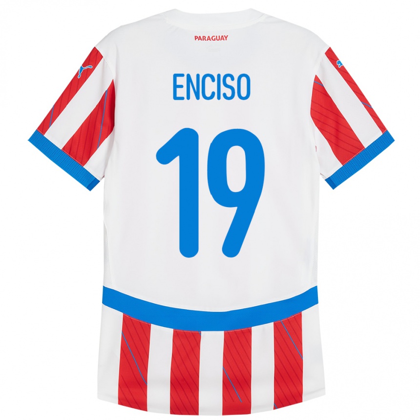 Kids Football Paraguay Julio Enciso #19 White Red Home Jersey 24-26 T-Shirt Nz