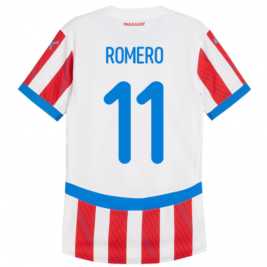 Kids Football Paraguay Ángel Romero #11 White Red Home Jersey 24-26 T-Shirt Nz