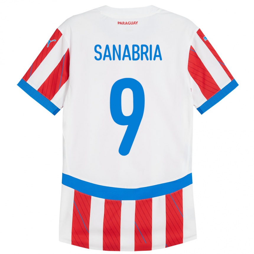 Kids Football Paraguay Antonio Sanabria #9 White Red Home Jersey 24-26 T-Shirt Nz