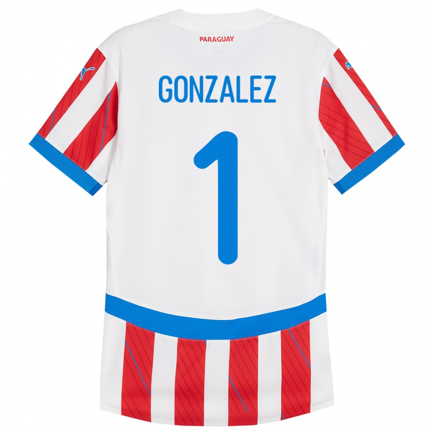 Kids Football Paraguay Ángel González #1 White Red Home Jersey 24-26 T-Shirt Nz