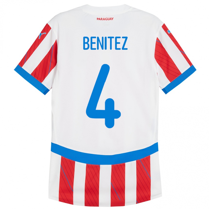 Kids Football Paraguay Gastón Benítez #4 White Red Home Jersey 24-26 T-Shirt Nz