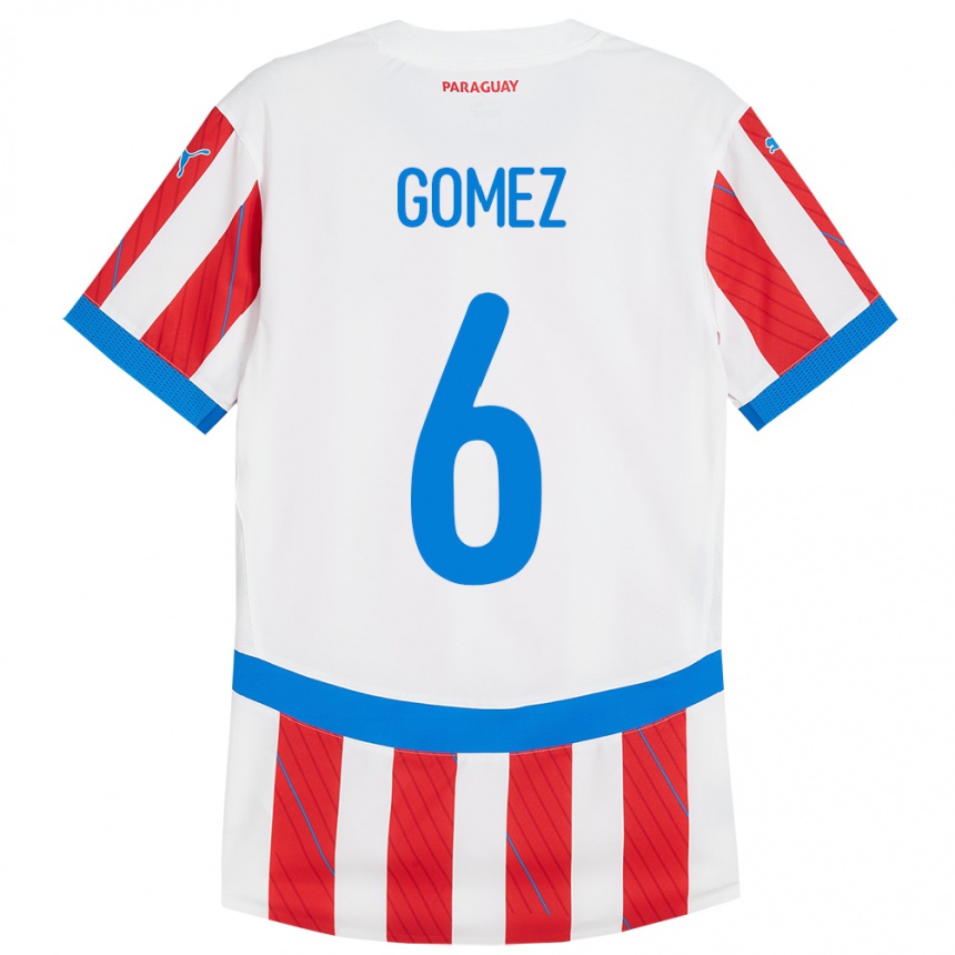 Kids Football Paraguay Marcos Gómez #6 White Red Home Jersey 24-26 T-Shirt Nz