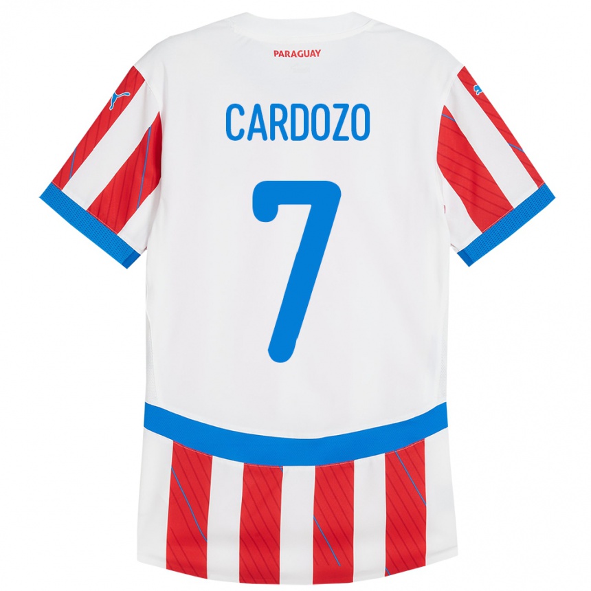 Kids Football Paraguay Fernando Cardozo #7 White Red Home Jersey 24-26 T-Shirt Nz