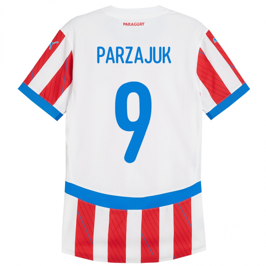 Kids Football Paraguay Kevin Parzajuk #9 White Red Home Jersey 24-26 T-Shirt Nz