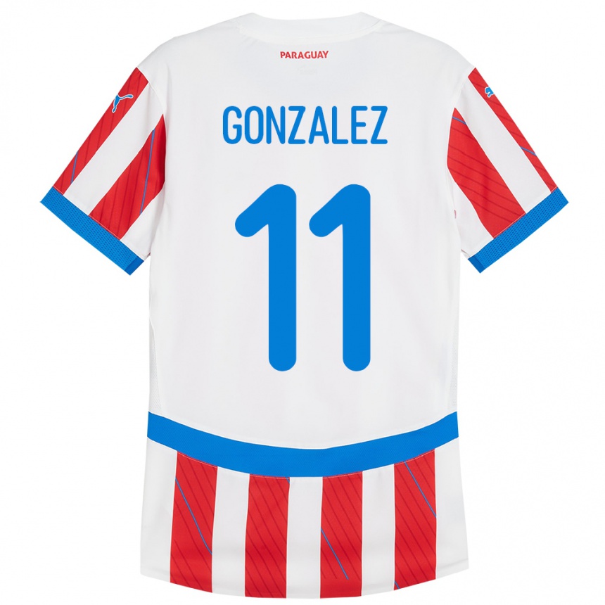 Kids Football Paraguay Enso González #11 White Red Home Jersey 24-26 T-Shirt Nz