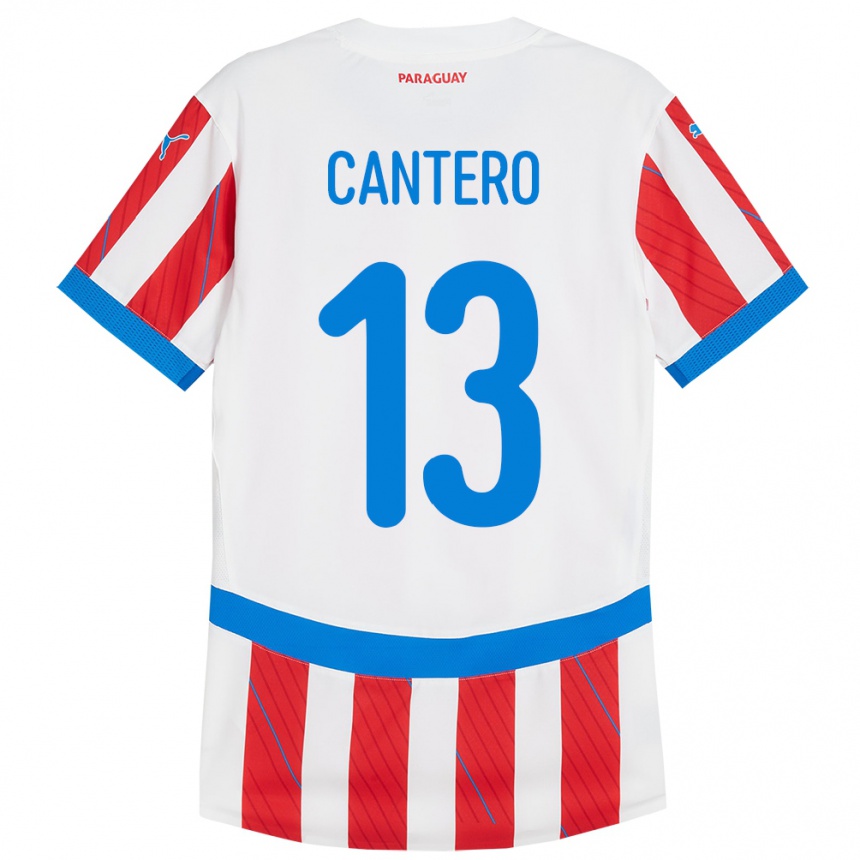 Kids Football Paraguay Alexis Cantero #13 White Red Home Jersey 24-26 T-Shirt Nz