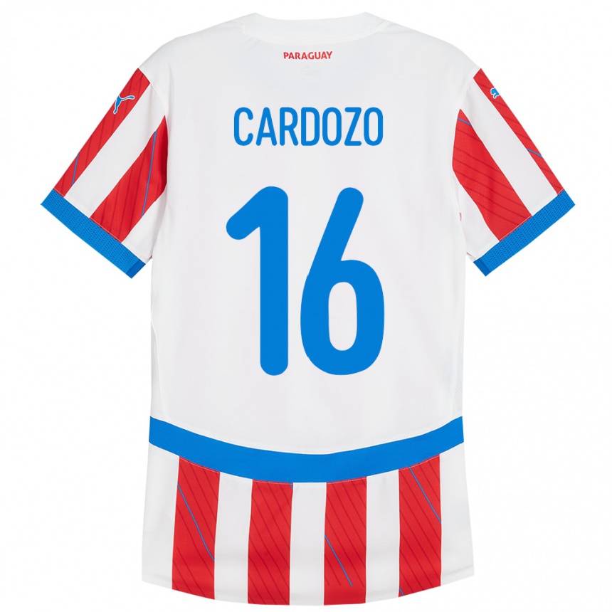 Kids Football Paraguay Juan Cardozo #16 White Red Home Jersey 24-26 T-Shirt Nz