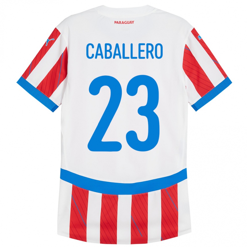 Kids Football Paraguay Tiago Caballero #23 White Red Home Jersey 24-26 T-Shirt Nz