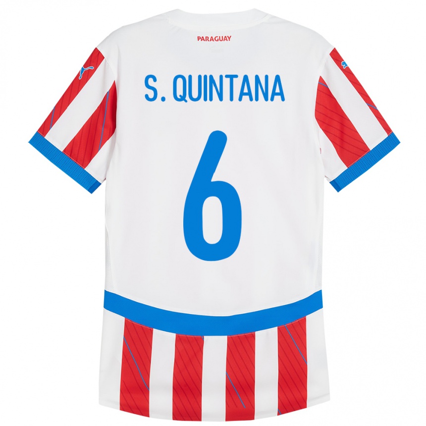 Kids Football Paraguay Sebastián Quintana #6 White Red Home Jersey 24-26 T-Shirt Nz