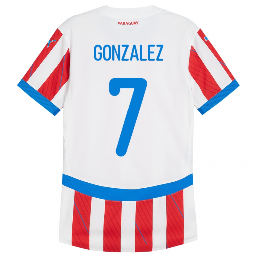 Kids Football Paraguay Diego González #7 White Red Home Jersey 24-26 T-Shirt Nz