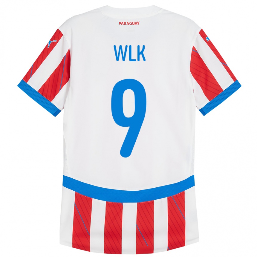 Kids Football Paraguay Allan Wlk #9 White Red Home Jersey 24-26 T-Shirt Nz