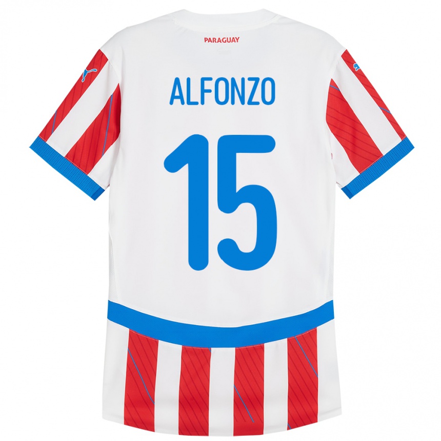 Kids Football Paraguay Axel Alfonzo #15 White Red Home Jersey 24-26 T-Shirt Nz