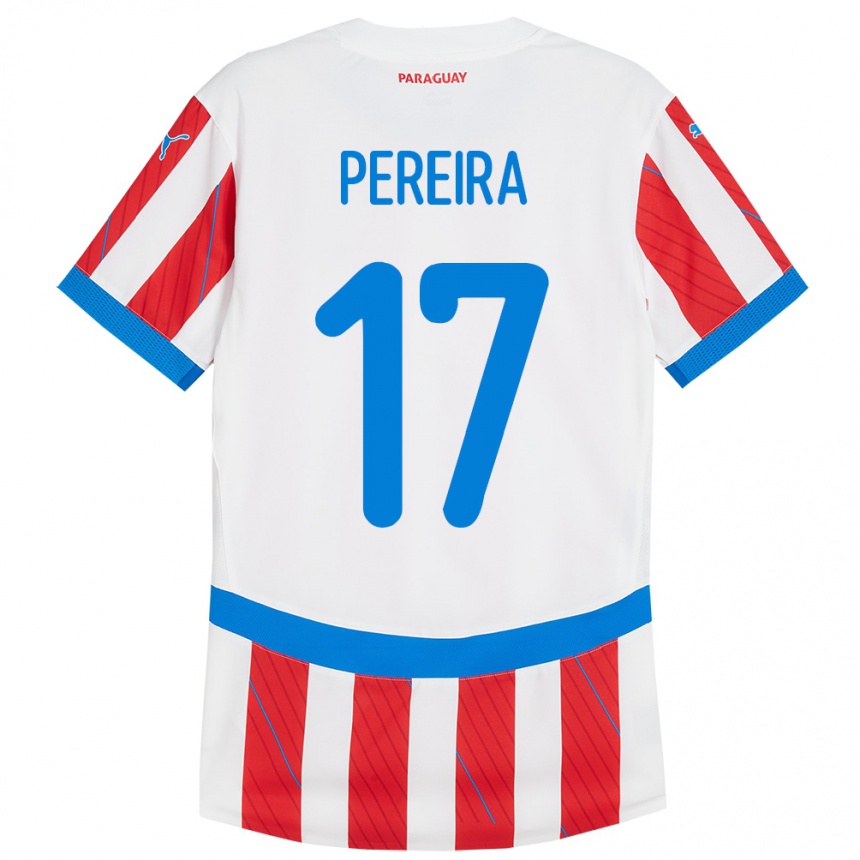 Kids Football Paraguay Kevin Pereira #17 White Red Home Jersey 24-26 T-Shirt Nz