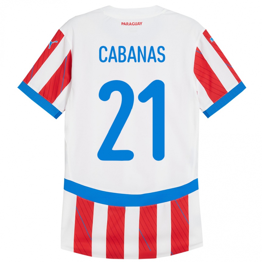 Kids Football Paraguay Víctor Cabañas #21 White Red Home Jersey 24-26 T-Shirt Nz