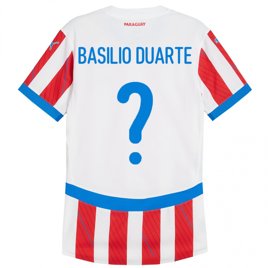 Kids Football Paraguay Basilio Duarte #0 White Red Home Jersey 24-26 T-Shirt Nz