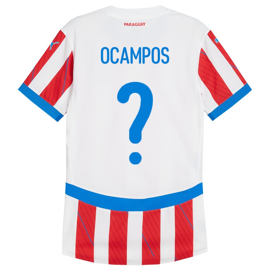 Kids Football Paraguay Santiago Ocampos #0 White Red Home Jersey 24-26 T-Shirt Nz