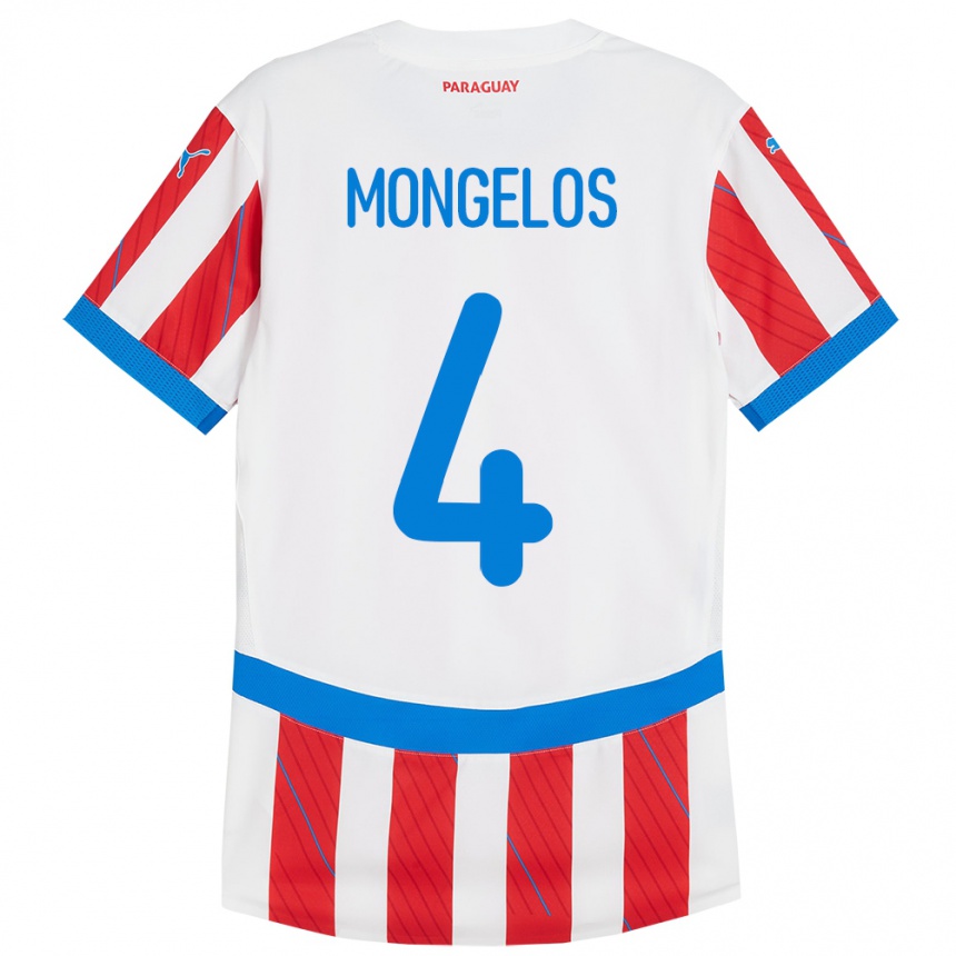 Kids Football Paraguay Rolando Mongelós #4 White Red Home Jersey 24-26 T-Shirt Nz