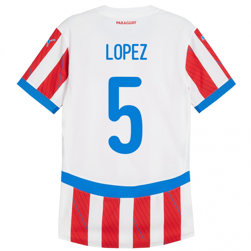 Kids Football Paraguay Óscar López #5 White Red Home Jersey 24-26 T-Shirt Nz