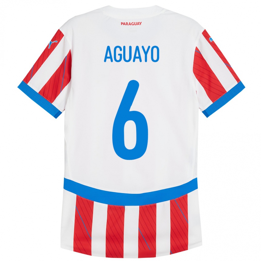 Kids Football Paraguay Ángel Aguayo #6 White Red Home Jersey 24-26 T-Shirt Nz