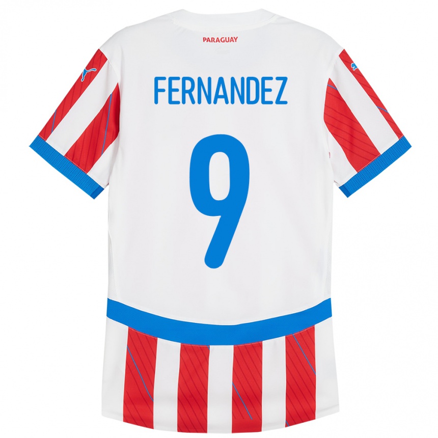 Kids Football Paraguay David Fernández #9 White Red Home Jersey 24-26 T-Shirt Nz