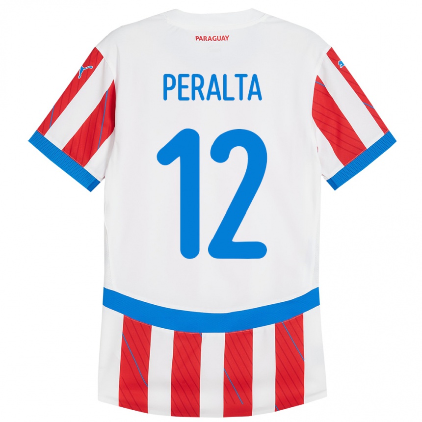 Kids Football Paraguay Jesús Peralta #12 White Red Home Jersey 24-26 T-Shirt Nz