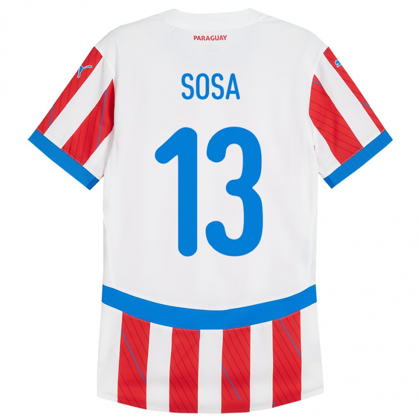 Kids Football Paraguay Alex Sosa #13 White Red Home Jersey 24-26 T-Shirt Nz