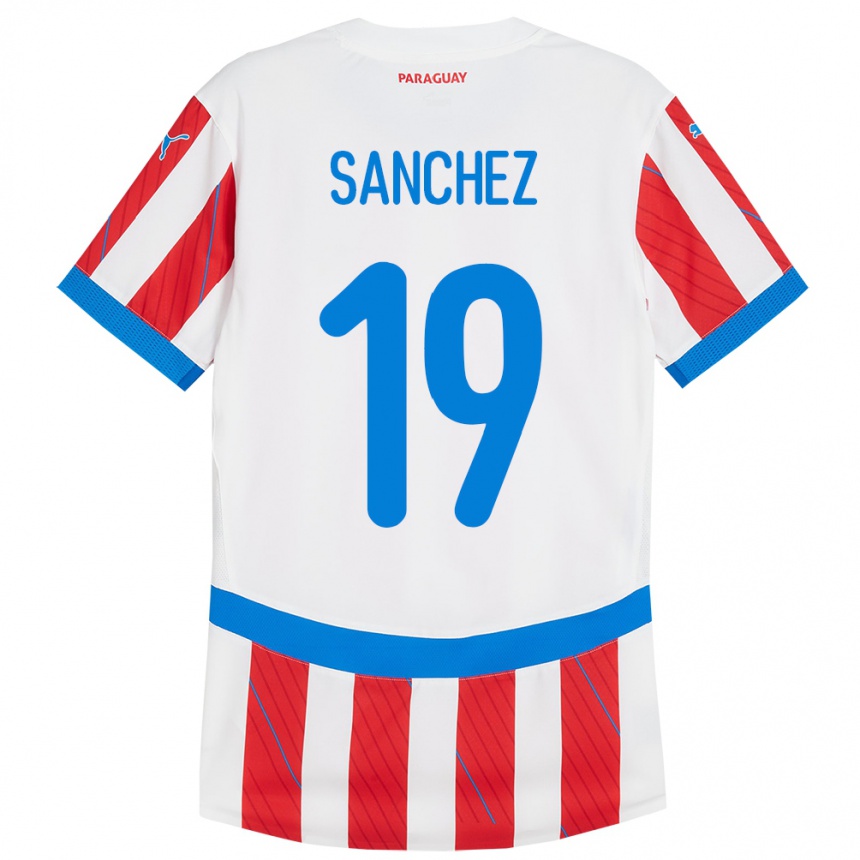 Kids Football Paraguay Juan Sánchez #19 White Red Home Jersey 24-26 T-Shirt Nz