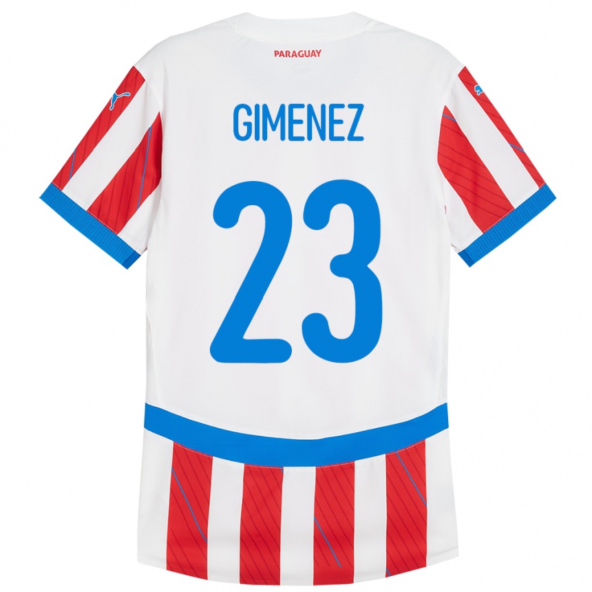 Kids Football Paraguay Miguel Giménez #23 White Red Home Jersey 24-26 T-Shirt Nz