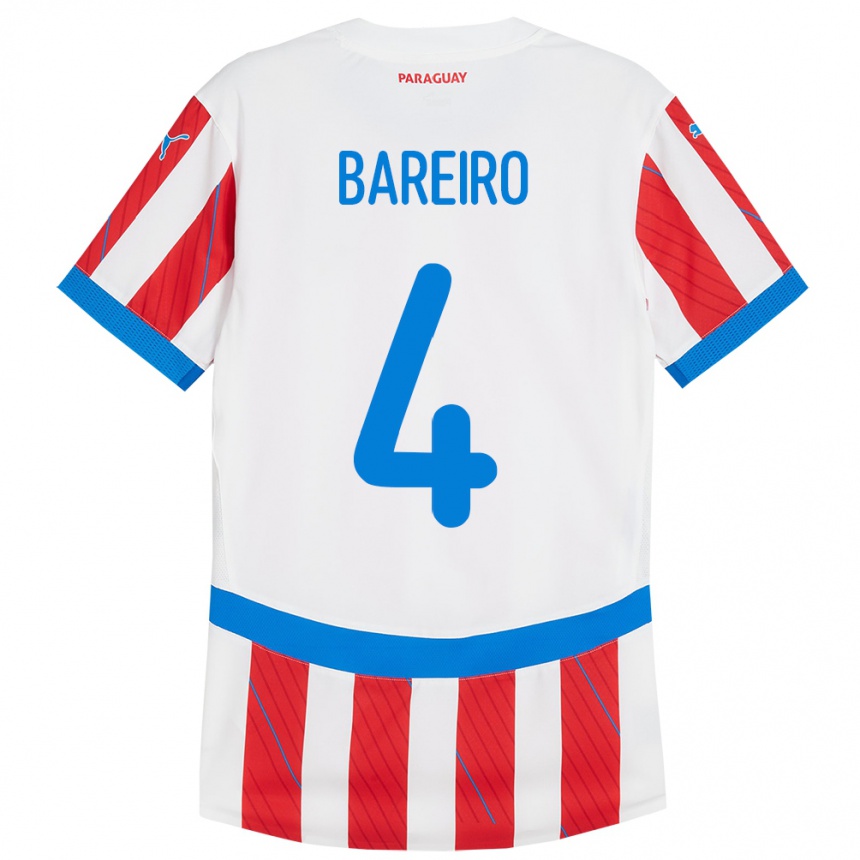 Kids Football Paraguay Daysy Bareiro #4 White Red Home Jersey 24-26 T-Shirt Nz